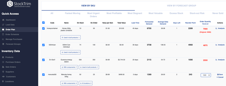 Inline order adjustments