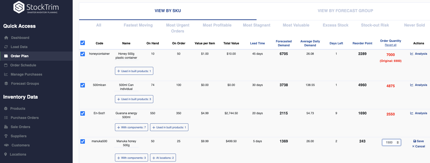 Inline order adjustments